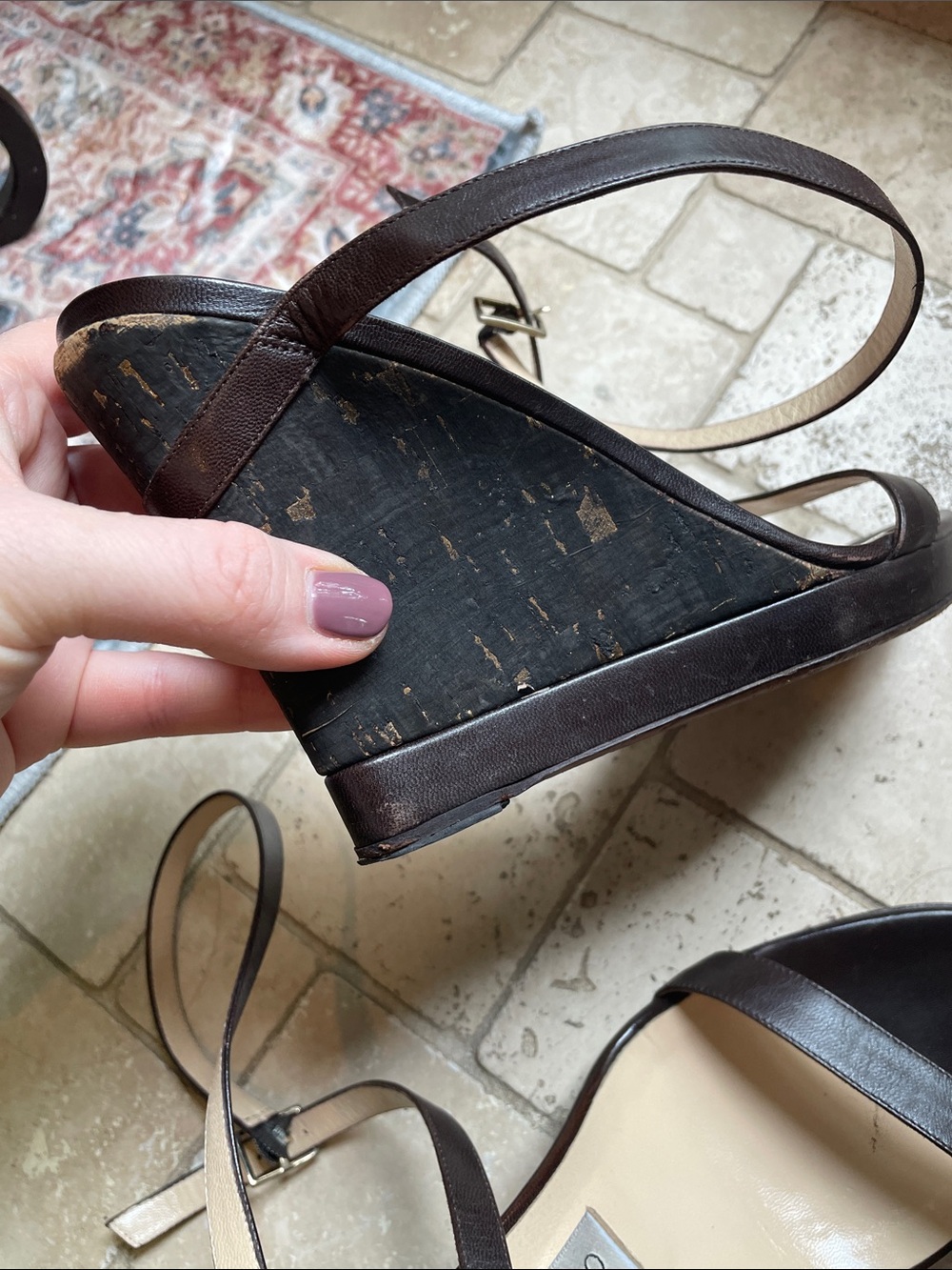 Jimmy Choo Women's Brown Leather Wedge Sandals with Ankle Strap Authentic 41 - Picture 9 of 11
